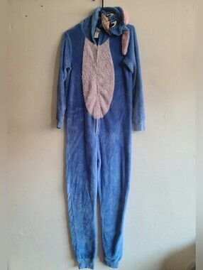 Women's unisex small Disney blue Eeyore character sleeper pajamas hooded costume